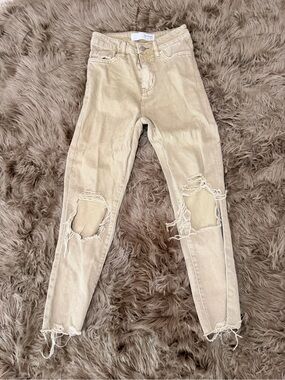 Women’s Bridge by gly Cropped Distressed Jeans Beige Tan Size 22